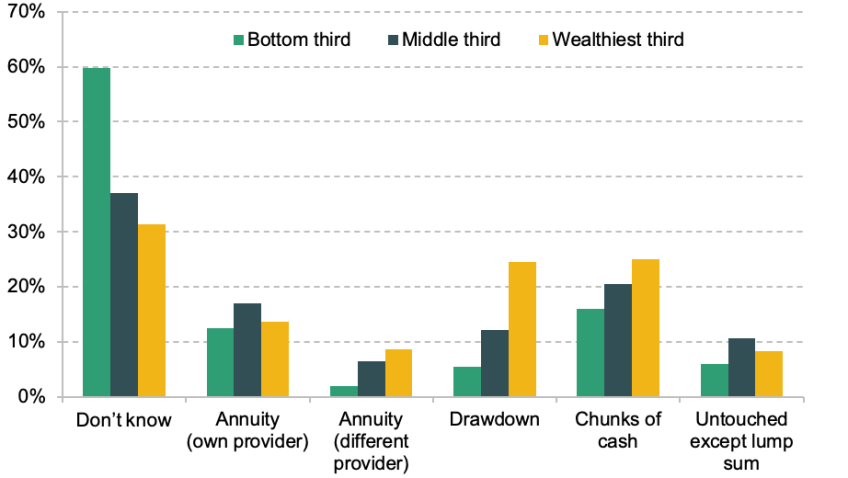 Figure 11. Plans for how to access largest DC pension pot, by wealth group