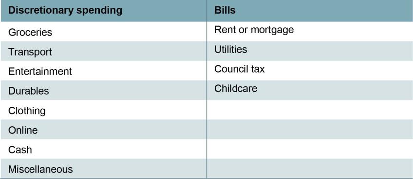 Table 3A.1. Fine spending categories