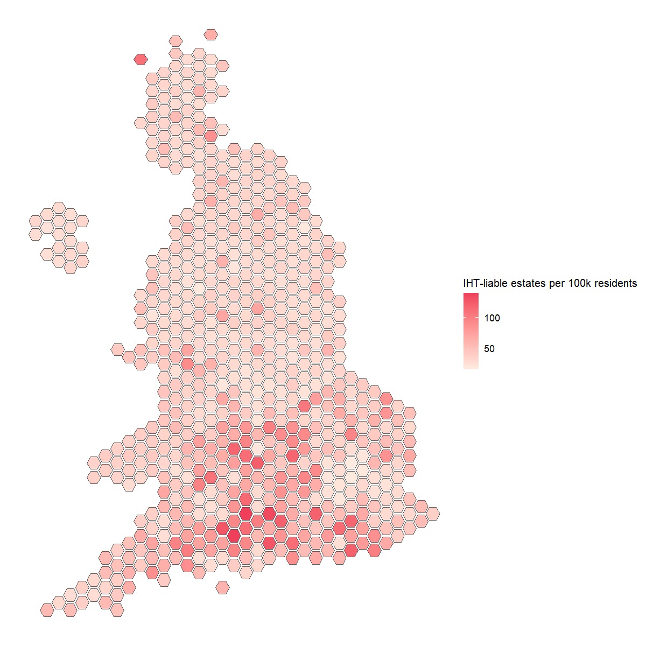Figure 7.1. Number of inheritance-tax-liable estates per 100,000 residents, by parliamentary constituency