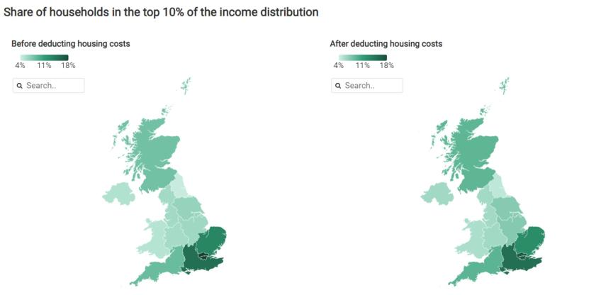 Share of households in the top 10% of the income distribution
