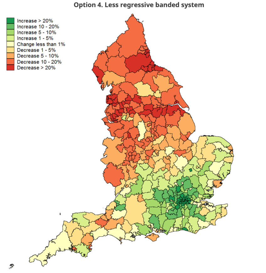 Figure 4.9. Changes in average tax bills if general central government funding is fully adjusted, by billing authority area