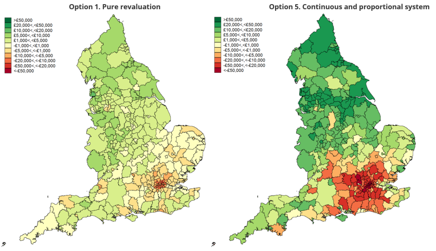 Figure 6.4. Effect of reforms on average property values by billing authority area, assuming 2% real discount rate