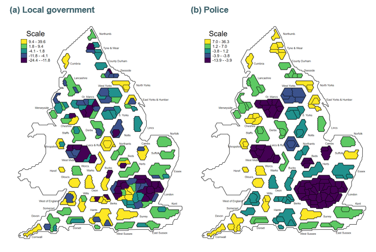 Figure 3.9. Estimated percentage gaps between shares of funding and need in 2022–23, if all set the average council tax level