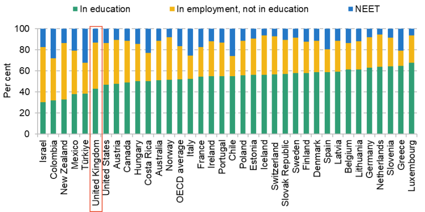Figure 2. Share of 18- to 24-year-olds by labour market status, 2019