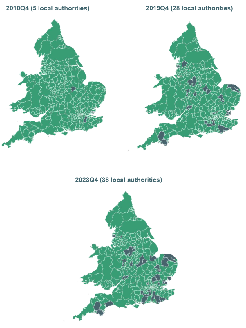Figure 5. Local authorities in England and Wales with no civil legal aid provider (in grey)
