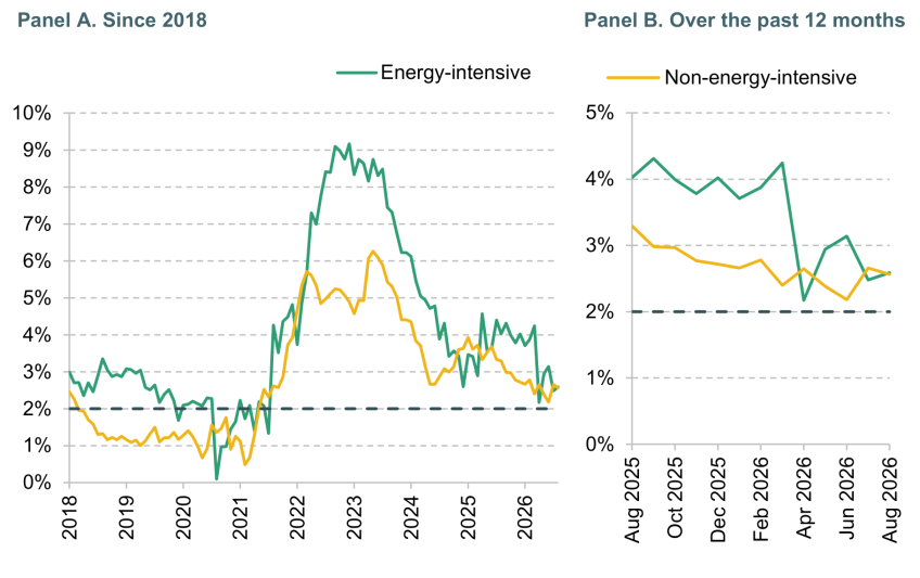 Figure 1.5. Energy-intensive and non-energy-intensive core CPI inflation (% year on year)